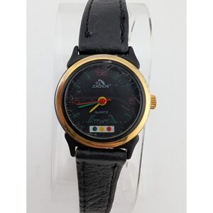 Vintage Jordache Watch Women 23mm Case Black Leather Band- New Battery